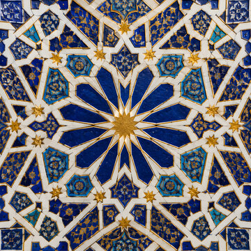 Intricate Blue Islamic Geometric Tile Mosaic Pattern