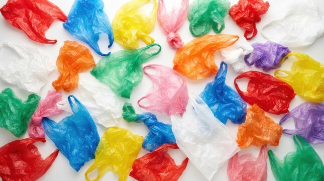 Colorful Assortment of Plastic Bags on White Background
