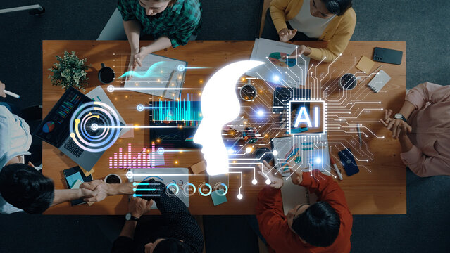 Human profile and AI circuit symbolize cognition, learning and data analytics, illustrating decision intelligence, forecasting and innovation for modern business and research. Corpus
