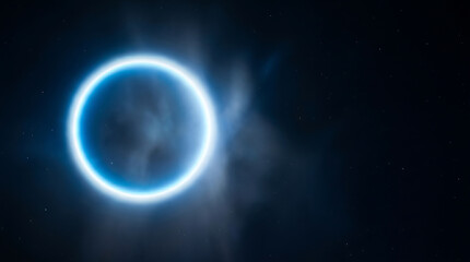 Fototapeta premium Abstract Digital Illustration of a Glowing Circular Halo Emitting Radiant Blue Light Within a Vast Dark Cosmic Space Environment