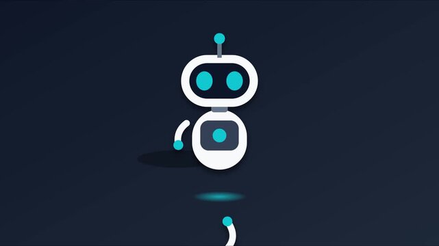 Cute animated robot character waving hello on dark animation 4k background, for technology and, ai concepts