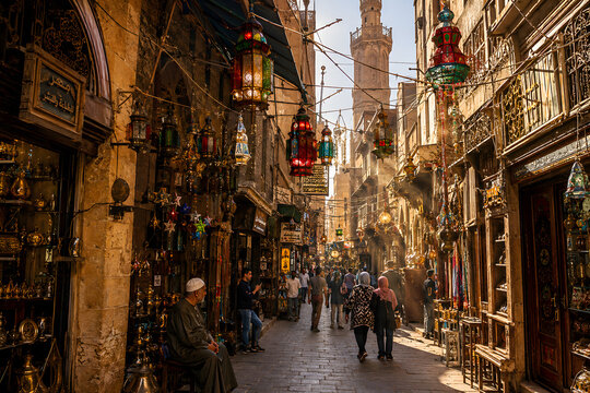 Sunlit Alley In Cairo's Historic Islamic Quarter