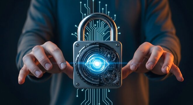 Futuristic cyber security lock technology for biometric data protection and privacy
