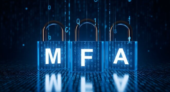 Multi-Factor Authentication Cyber Security Concept with Digital Padlocks