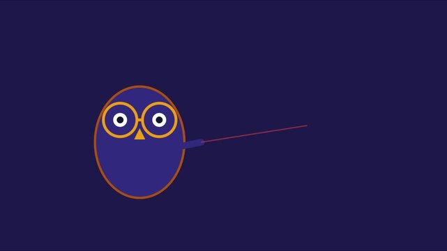 Minimalist owl character pointing with laser pointer, educational animation for e-learning and presentation 4k
