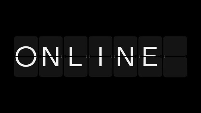 Split-Flap OFFLINE to ONLINE Status Display Animation on Black Background