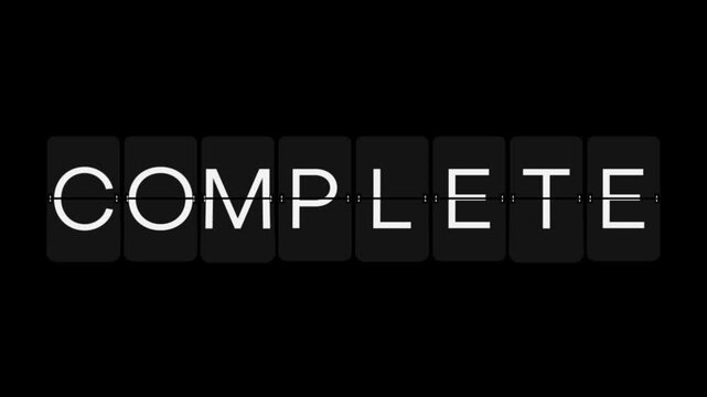 Split-Flap UPLOAD to COMPLETE Status Display Animation on Black Background