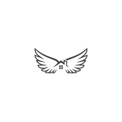 Fototapeta premium Minimalist Real Estate House Logo with Wings Symbolizing Speed and Reliability