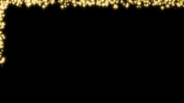 Gold glitter sparkle stars and particles frame on black screen background. Glowing golden dust particles border animation glowing golden dust particles border animation, 4k loop.