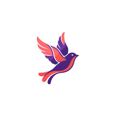 Obraz premium Minimalist Flying Bird Logo Design in Purple and Coral