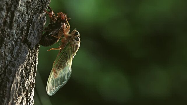 Tokyo,Japan - August 7, 2026: Emergence or eclosion of a cicada in the Morning
