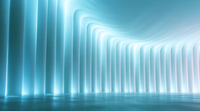 Futuristic Glowing Blue Architectural Wave Wall Background