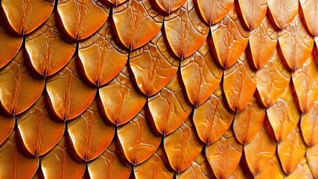 Dragon Scale Texture Close-up: An extreme close-up reveals the intricate, overlapping pattern of an orange dragon's scales, showcasing a rich, textured surface with a subtle shimmer.