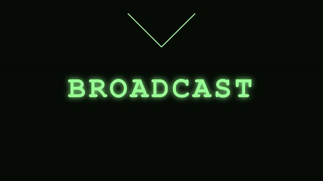 Neon green broadcast text animation with minimalist arrow for media and digital communication branding 4k
