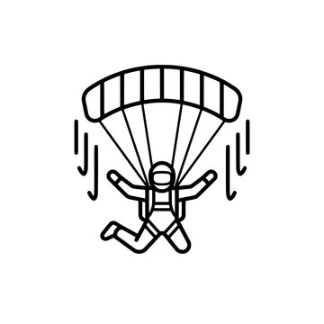 Skydiver freefall parachute opening wind lines outline vector icon