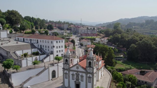 Aerial view of Santuario de Nossa Senhora de Porto de Ave in Taide, Braga, Portugal.