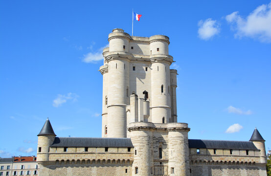 PARIS FRANCE: Chateau de Vincennes is a massive 14th and 17th century French royal fortress in the donjon tower, 52 meters high, the tallest medieval fortified structure of Europe