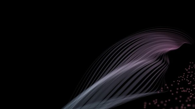 A serene wave rising gracefully from the lower left corner, interacting with floating particles in a mesmerizing effect