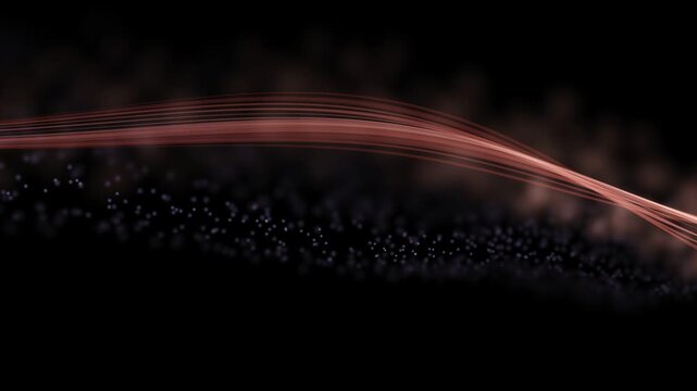A serene, ethereal scene featuring undulating horizontal light waves moving from left to right against a velvety black background