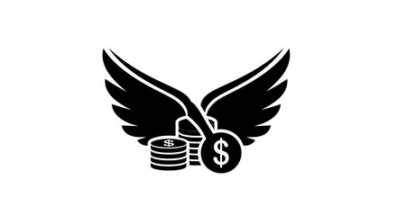 Naklejka premium Angel Wings Money Icon - Stacked Coins with Dollar Sign