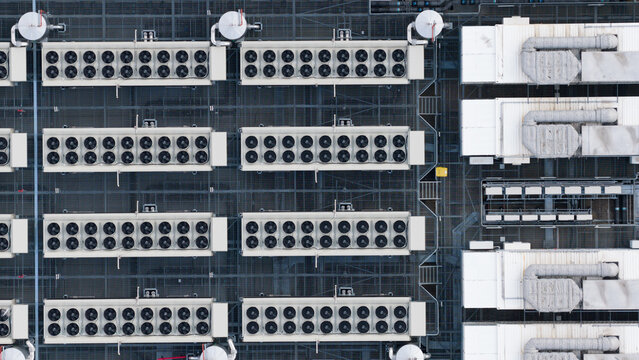 Aerial view of Data Center Roof Cooling Systems in Slough