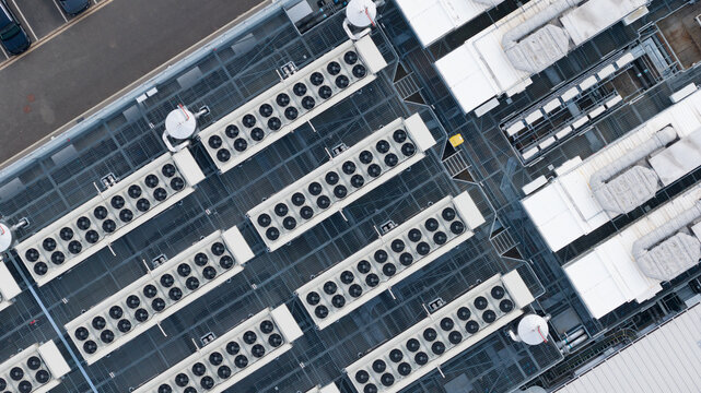 Aerial view of Data Center Roof Cooling Systems in Slough