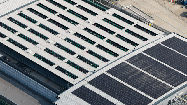 Aerial view of Data Center Roof Cooling Systems in Slough