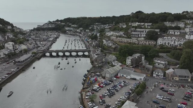 LOOE over River Looe from a drone, Cornwall, England