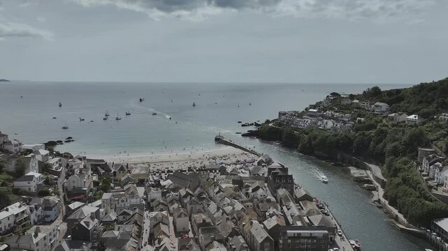 LOOE over River Looe from a drone, Cornwall, England