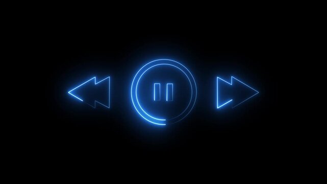 Abstract glowing neon music timeline or video track player icon. Music arrow button symbol background. 4k motion graphics animation