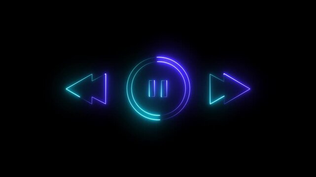 Abstract glowing neon music timeline or video track player icon. Music arrow button symbol background. 4k motion graphics animation