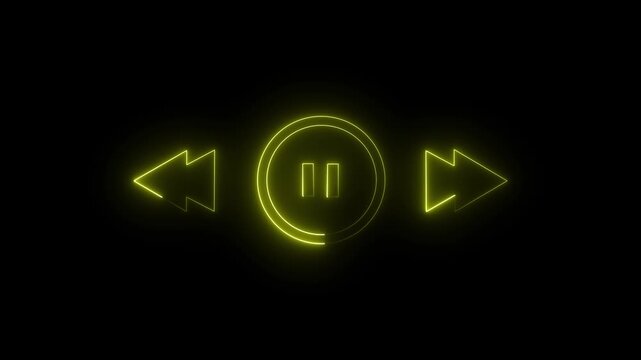 Abstract glowing neon music timeline or video track player icon. Music arrow button symbol background. 4k motion graphics animation