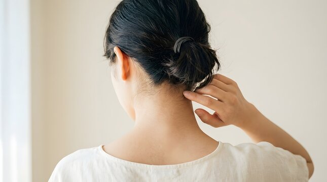 首の後ろやうなじのかゆみ・襟足の肌トラブルに悩む女性