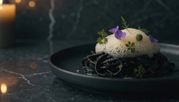 Squid Ink Pasta with Parmesan Halloween Fine Dining
