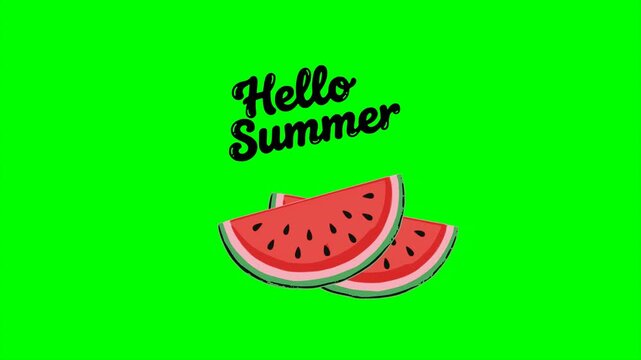 hello summer watermelon fresh tropical season animation HD 4K