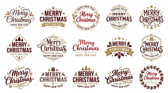 Merry christmas and happy new year lettering Set. Festive Christmas Greetings Typography Collection For Holiday Designs