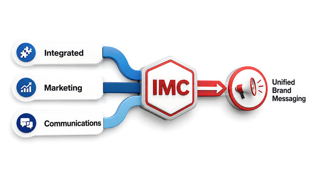Integrated Marketing Communications (IMC) Process Diagram Flowchart with Unified Brand Messaging Output