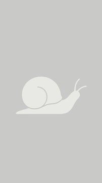 Minimalist light gray snail icon on a solid gray background, featuring a simple silhouette with a spiral shell and antennas.