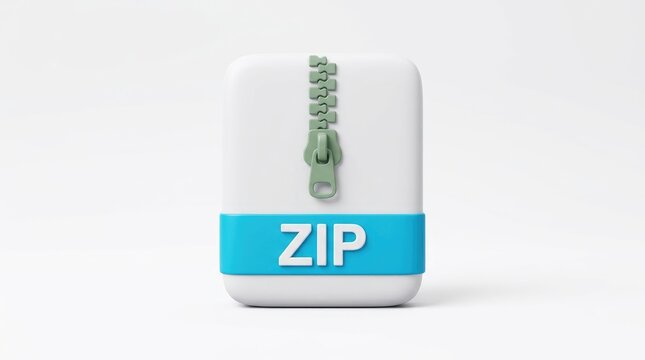 Digital zip file archive icon featuring 3d style render with soft lighting and clean white background