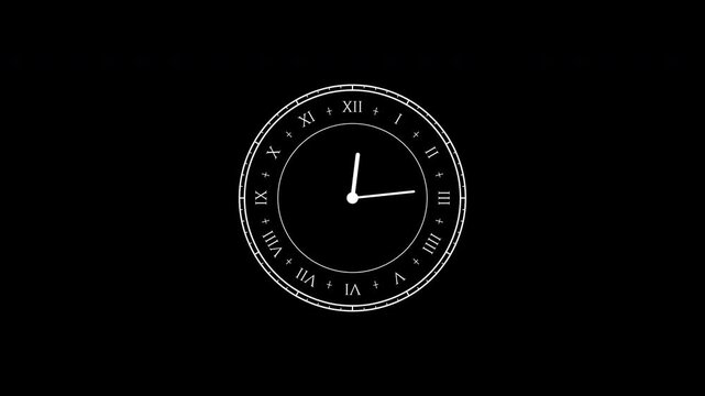 Vintage clock animation with roman numeral timepiece on transparent background