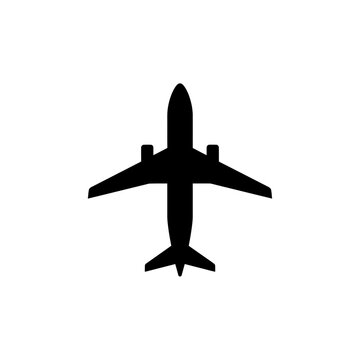 Silhouette of an airplane on a white background