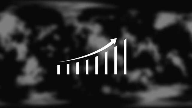 Animated business growth bar chart with rising arrow on dark abstract map background, finance success  4K STOCK VIDEO