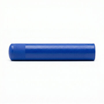Blue tempera paint stick on plain white background  