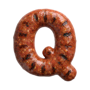 Merguez sausage letter Q - large Barbecue font isolated on white background. Perfect alphabet for creative illustrations related to Barbecue, Grilled meat, oriental cuisine...