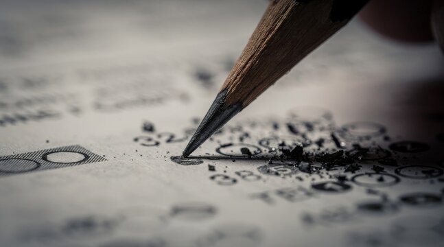 Detailed shot of a pencil filling in an answer on an optical mark recognition sheet