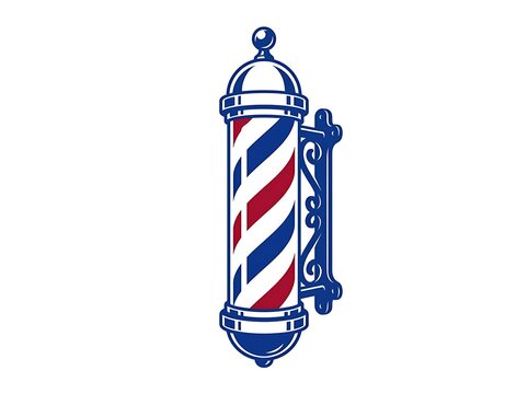 Decorative vintage barber pole with ornate wall bracket