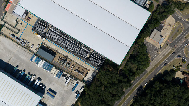 Aerial view of data center in Hemel Hempstead, United Kingdom.