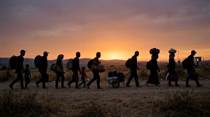 Fototapeta premium group of people at sunset