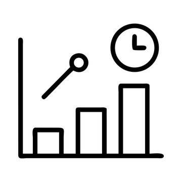 Business growth chart icon, bar graph clock symbol, performance benchmark mark, analytics progress sign, statistics report vector, Web icon, App icon, Outline icon, Editable stroke, line art, Vector E
