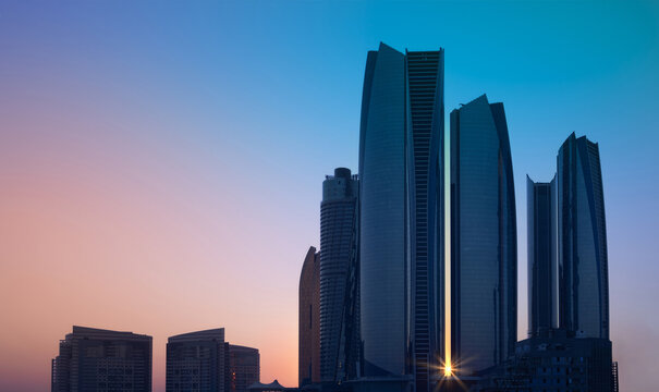 UAE, United Arab Emirates, Abu Dhabi downtown panorama and financial center skyline